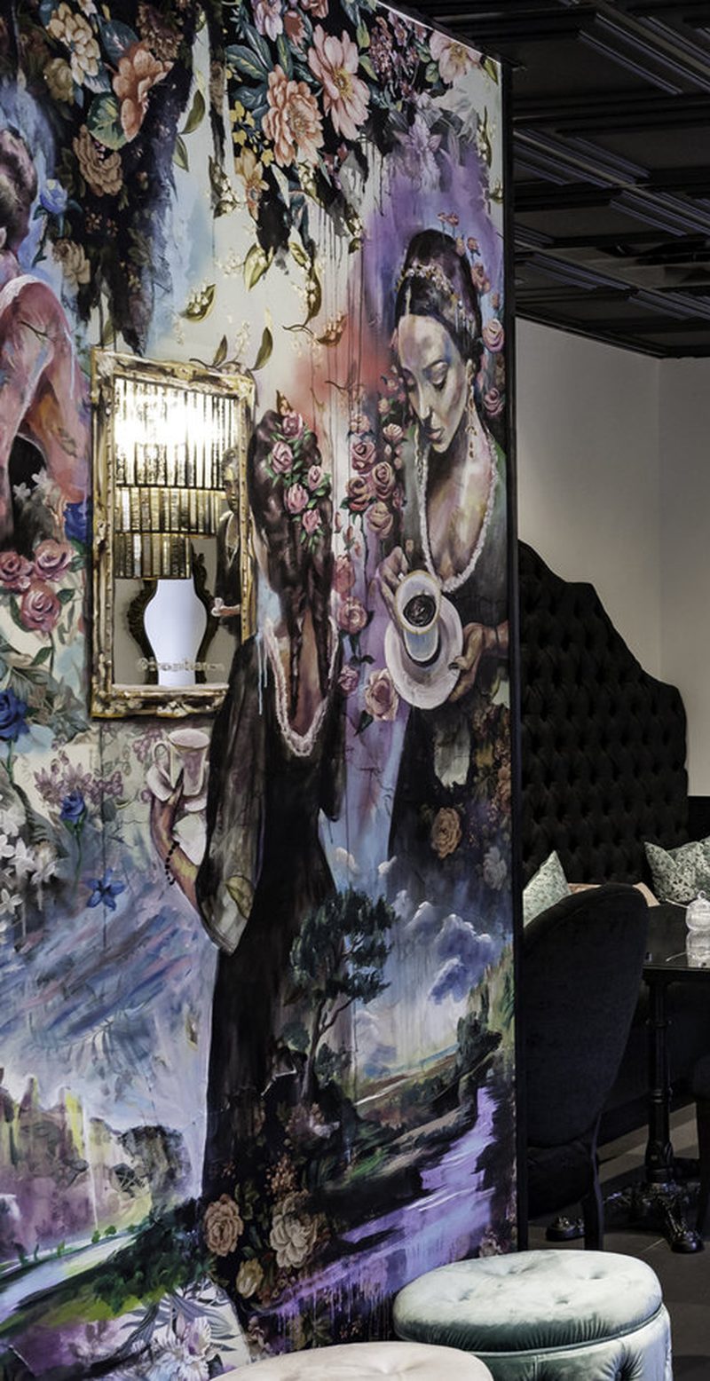 The hand-painted floral mural