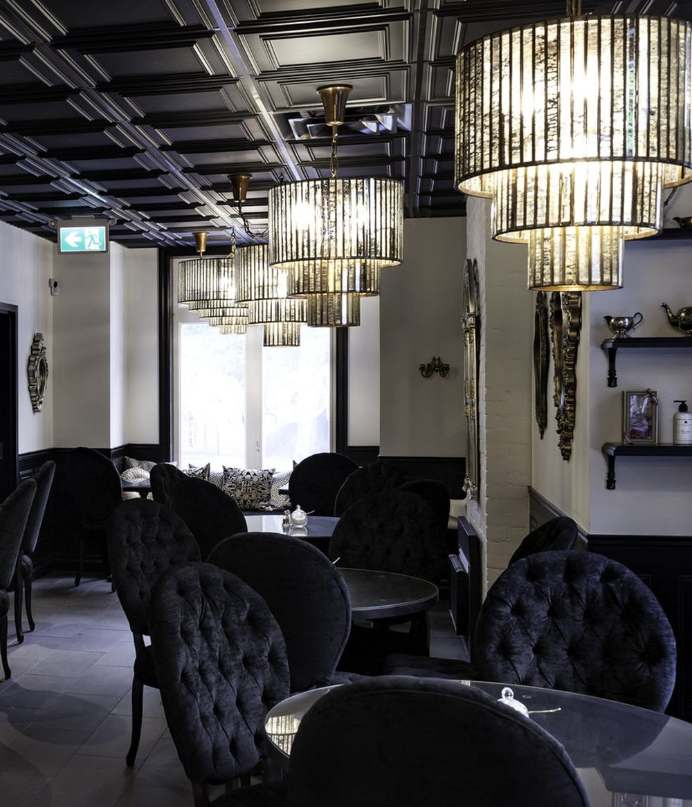 Velvet seating in the salon